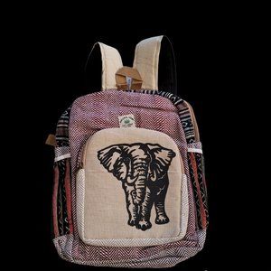 Handmade Large Elephant  Multi Pocket Natural Hemp Nepal Backpack